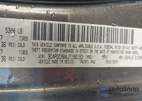 2018 Dodge Journey Se из США, поврежденный, VIN 3C4PDCAB4JT196193